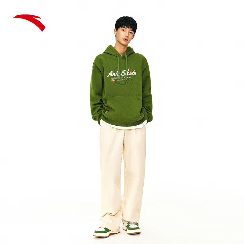 安踏潮流百搭连帽卫衣男秋冬新款字母印花休闲运动上衣172448703N