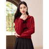 【年终特卖】熙世界撞色海军领红色毛衣设计感别致蝴蝶结针织衫秋冬款 商品缩略图2