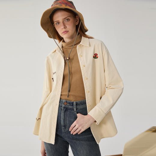 谜底大廓形衬衫女2024冬季新品时尚宽松刺绣中长款衬衣244MC1692 商品图1