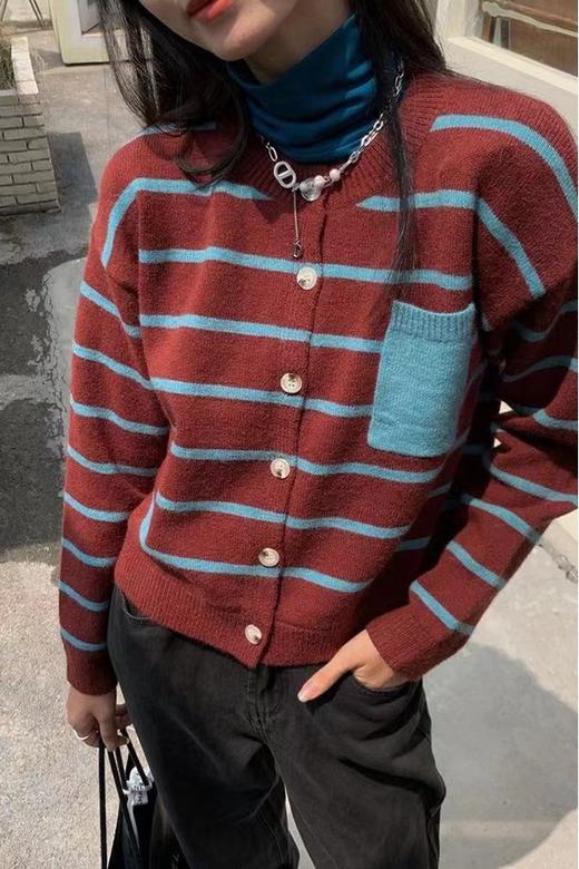 LNNNS 百搭条纹学院风圆领开衫外套 14498 商品图1