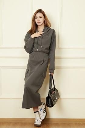 WHO KNOWS 深灰色休闲卫衣半裙套装 19278