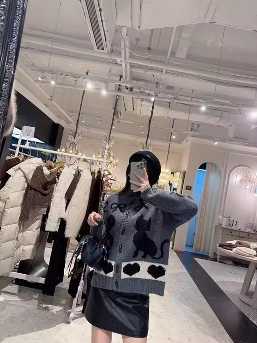【门店同款】ENJOY冬季蝴蝶结小猫牛角扣针织外套 159873591 商品图5