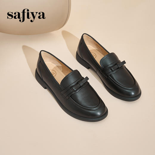 预售12天|Safiya/索菲娅2024英伦风真皮一脚蹬蝴蝶结软底休闲复古单鞋 SF43112146 商品图4