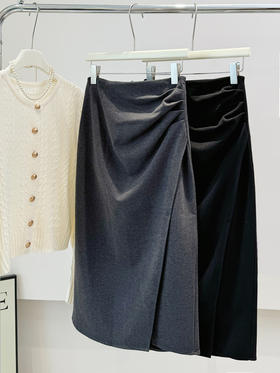 【法式褶皱包臀半身裙】高腰 秋冬新款 设计感修身显瘦 不规则开叉中长款