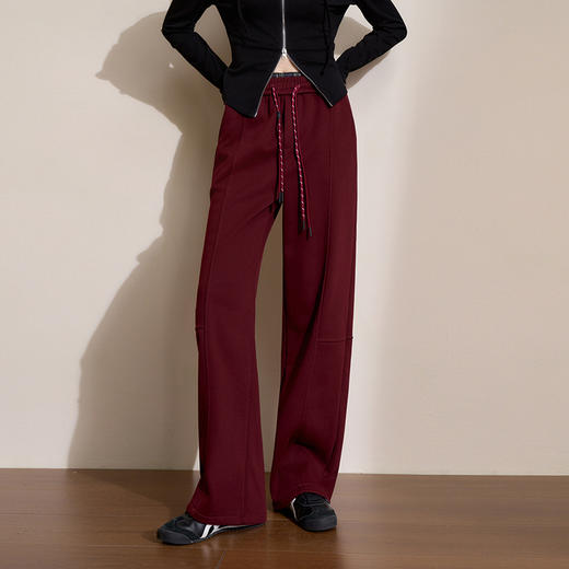 西遇长款阔腿裤女冬季新款假两件腰头设计绑绳装饰宽松长裤D0044001 商品图0
