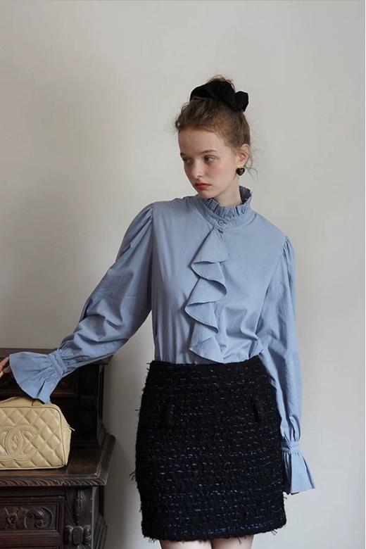 Le Malene 蓝色宫廷风花边领衬衣 19302 商品图7