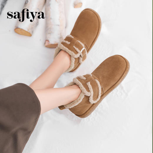 预售12天|Safiya/索菲娅2024冬季复古加绒保暖防滑短筒平底羊羔毛雪地靴 SF4411A164 商品图8