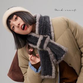 「可传承-水貂毛」 法式编织百分百%水貂皮草围巾围脖护颈女冬季保暖