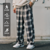 LUSHISI格纹主题抽绳格子慵懒风休闲运动秋季针织棉感宽松长裤男 商品缩略图0