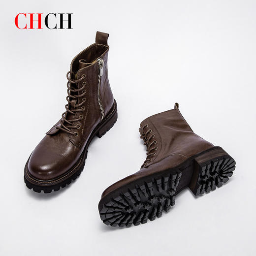 CHCH平衡鞋短靴2024秋冬新品拉链粗跟时尚女靴短靴马丁靴CN2B6271 商品图7