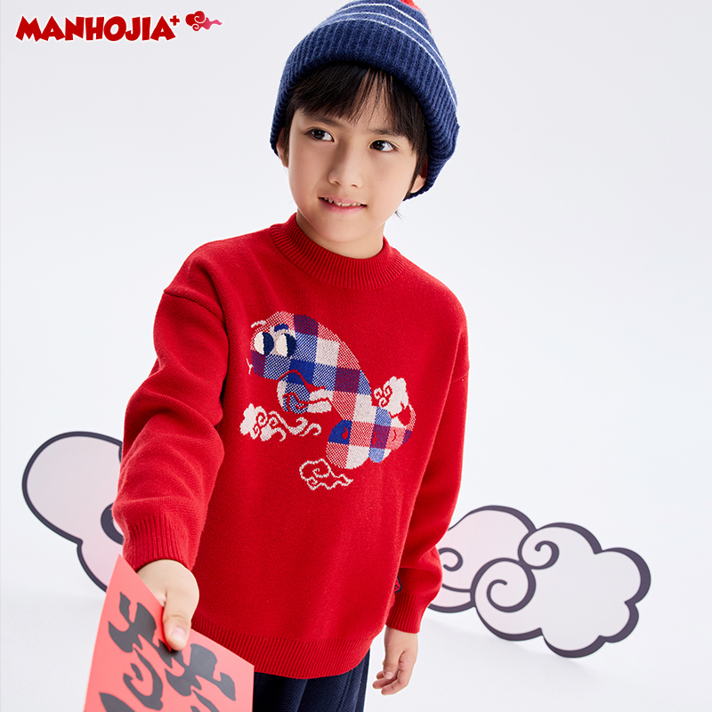 【“桃”个好彩头】漫画家24冬6%绵羊毛混纺新年好运拜年毛衣