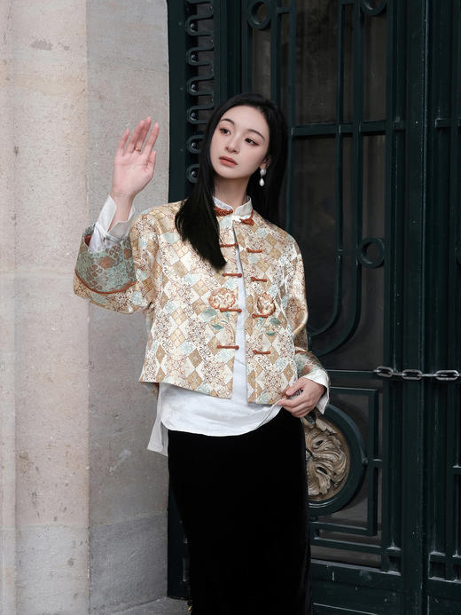 东方境X郭培| 牡丹刺绣提花新中式外套-橘色 商品图4