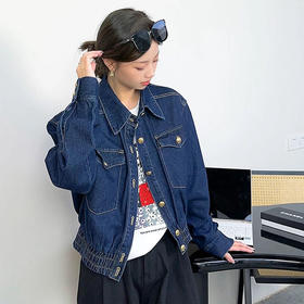 【顺丰包邮】20203 洛诗琳美式复古蓝时髦感复古风翻领牛仔外套女058