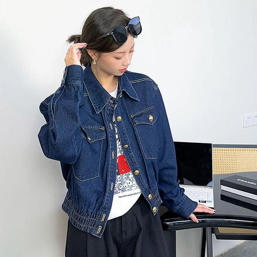 【顺丰包邮】20203 洛诗琳美式复古蓝时髦感复古风翻领牛仔外套女058 商品图0