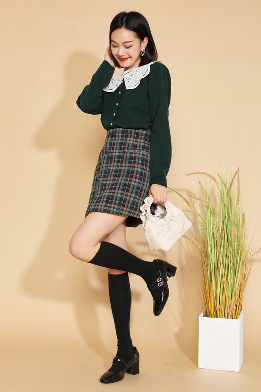 Stay2Weeks 复古绿圆领简约气质针织开衫 14489 商品图4