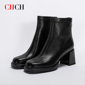 CHCH平衡鞋短靴2024秋冬新品羊皮拉链粗跟时尚女靴CN2B6151