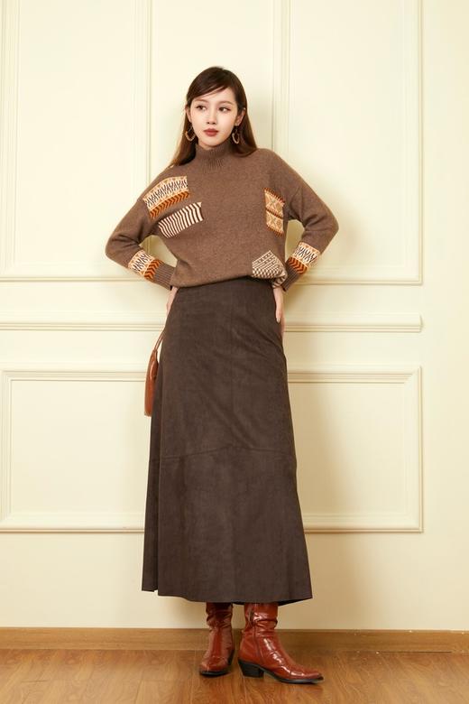 Le Malene 棕咖色羊皮绒半裙 19287 商品图1