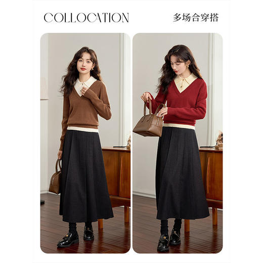 【年终特卖】熙世界学院风假两件针织毛衣秋冬新款撞色POLO领打底上衣 商品图4