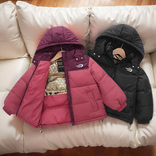 【休闲版型，保暖羽绒服，御寒保暖】黑金拼色儿童羽绒服 男女童中大童 冬季新款 加厚保暖洋气连帽外套-QQ 商品图2