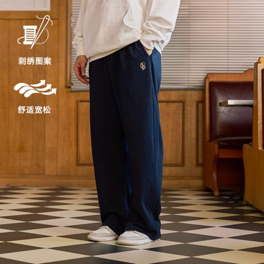 LUSHISI秋冬款蓄力待发主题415g纯棉重磅卫裤绳毛圈直筒针织长裤 商品图2