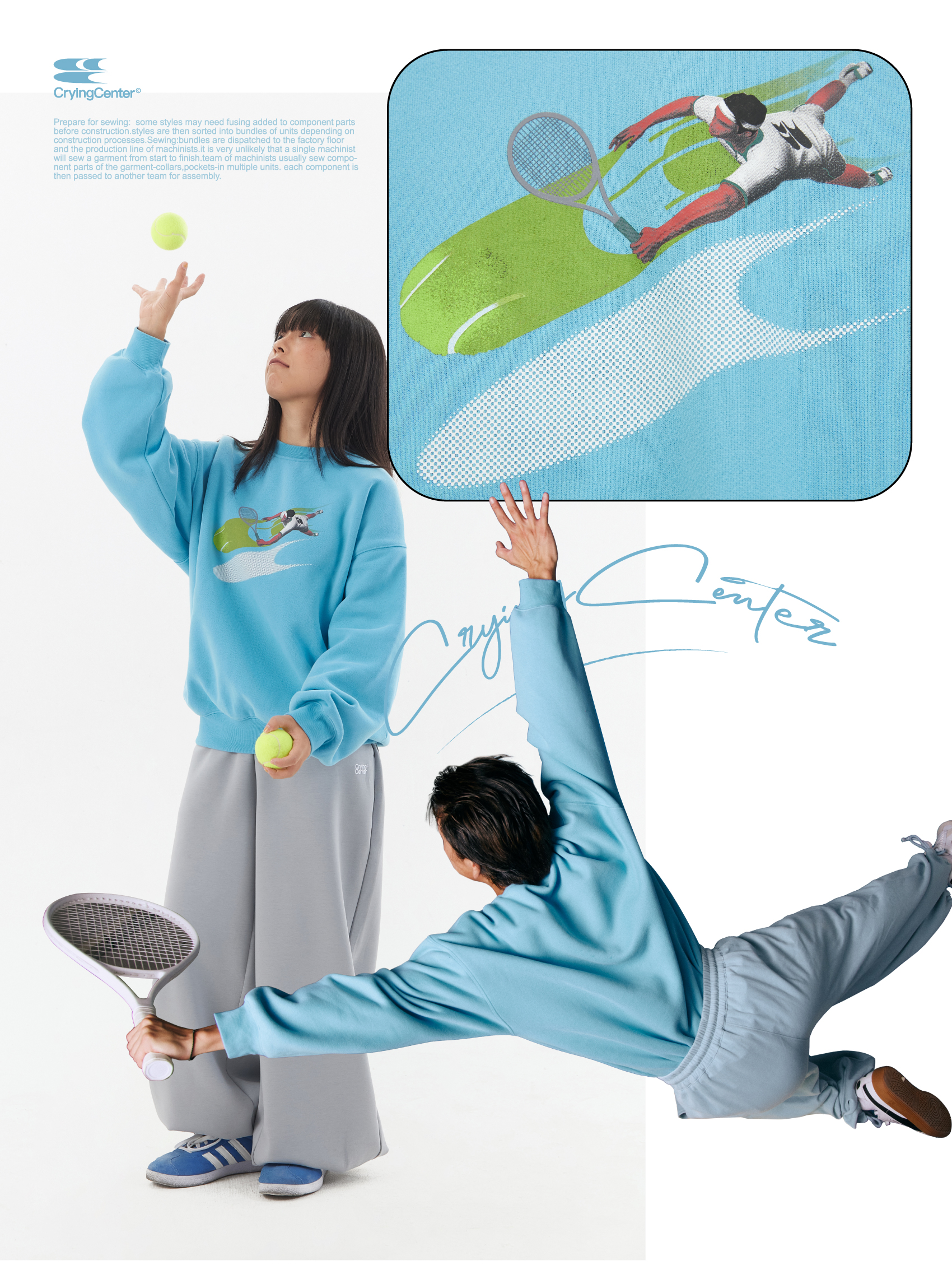 CryingCenter 四色足球攀岩网球拥泳人logo圆领卫衣 哭喊中心
