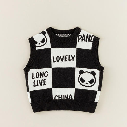 【黑白小熊猫针织马甲，柔软，保暖，中性】儿童毛衣冬季新款 男童加厚马甲 女童保暖套头衫 宝宝小熊背心马夹冬季-QQ 商品图5