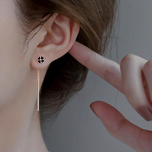Winy999足银爱心四叶草耳钉流苏耳堵两件套轻奢小众高级感耳坠耳饰送女友生日礼物 商品图7