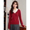 【年终特卖】熙世界新中式盘扣假两件针织打底衫秋冬款POLO领红色毛衣 商品缩略图1