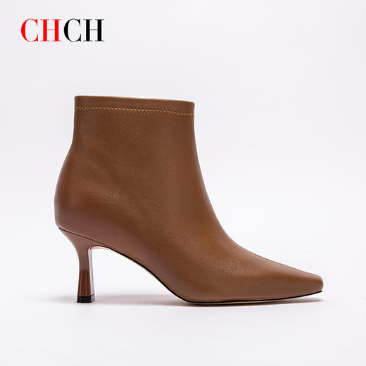 CHCH平衡鞋2024秋冬新品舒适羊皮拉链粗跟时尚女靴短靴CO2B6011 商品图1