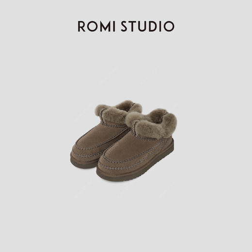 ROMI STUDIO牛反绒拼羊羔毛手工马克线短筒毛边雪地靴RW24WP30906 商品图0