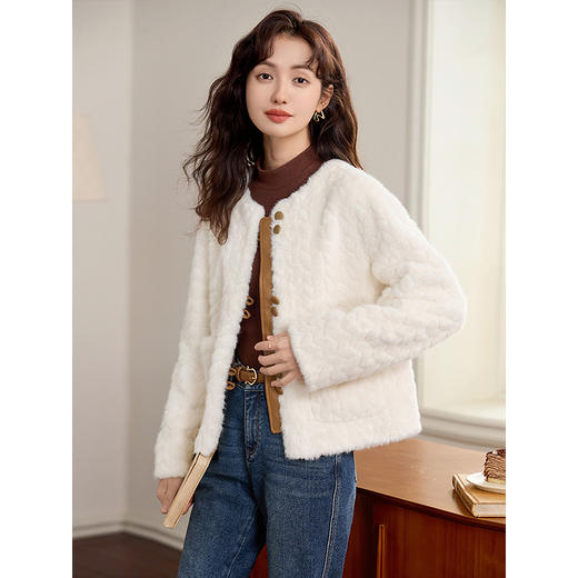 【年终特卖】熙世界水波纹仿水貂绒短外套冬季新款仿皮毛一体毛茸茸开衫上衣 商品图2