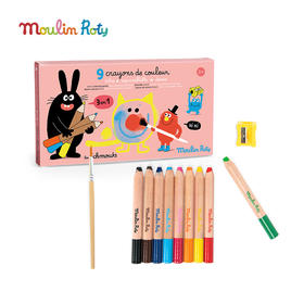 Moulin Roty 奇趣怪诞彩色蜡笔 适合3岁以上 高质量美术工具 不同用法的笔头 法国品牌-716607
