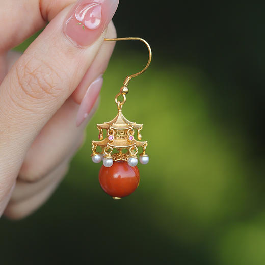 S925银镀金南红耳环 MY 商品图3