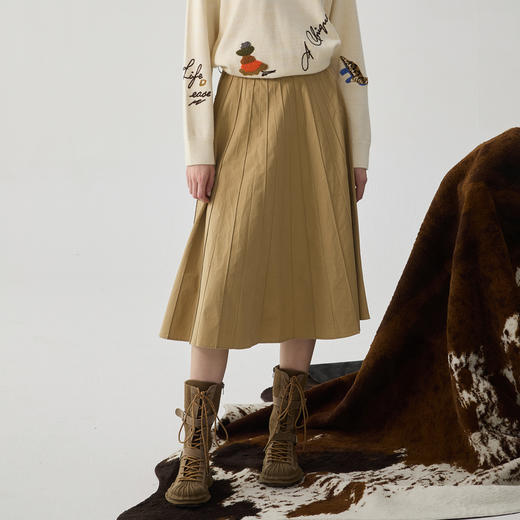 谜底半身裙女2024冬季新品通勤风百搭A字型百褶裙伞裙244MB1666 商品图1