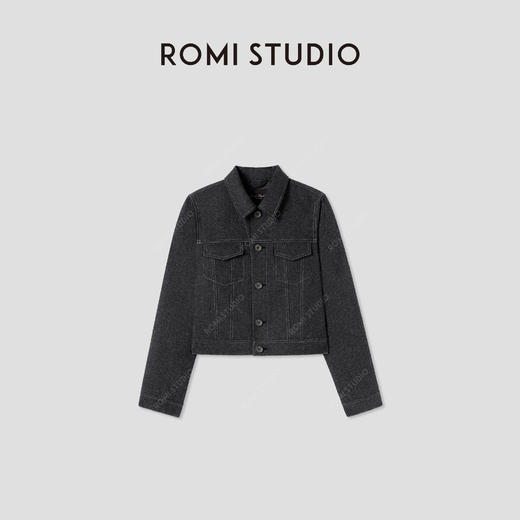 ROMI STUDIO“率性自我”绵羊毛混纺花纱感翻领夹克式外套 431W6086 商品图5