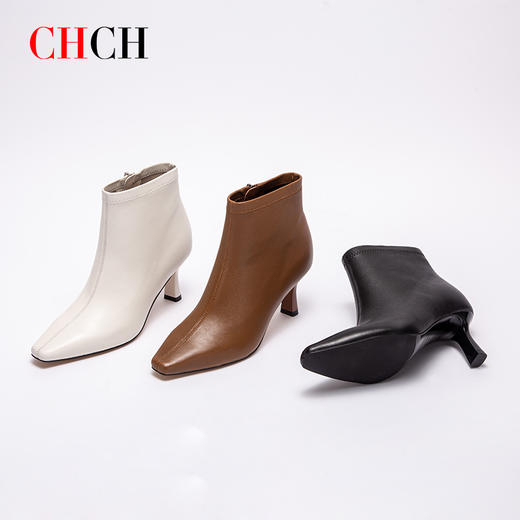 CHCH平衡鞋2024秋冬新品舒适羊皮拉链粗跟时尚女靴短靴CO2B6011 商品图4