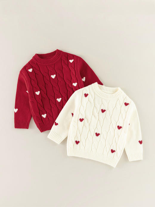 【温暖爱心提花毛衣，喜庆配色，软糯保暖】儿童冬季毛衣女童 红色宝宝韩版 男童毛线衣a类 开衫上衣秋冬套头衫-QQ 商品图4