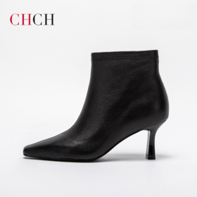 CHCH平衡鞋2024秋冬新品舒适羊皮拉链粗跟时尚女靴短靴CO2B6011