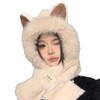 阿狸耳朵帽子围巾一体帽女冬季毛绒毛茸茸动物围脖防风保暖两件套 商品缩略图4