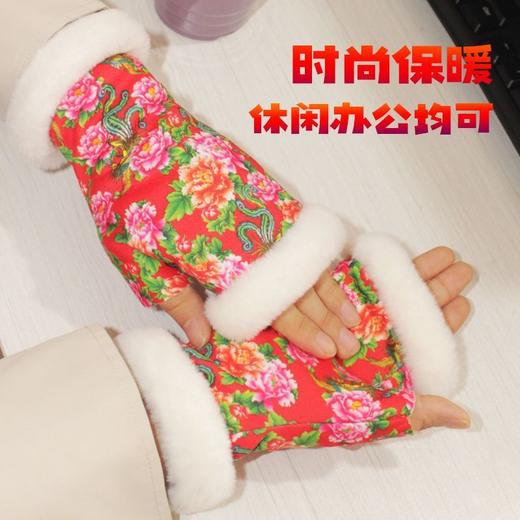东北大花加绒女士手套国潮网红文艺复古加厚手套 商品图0