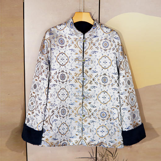 【自】全新升级【铂金会员661/天猫899/差价238】(15523) 洛诗琳双面双穿苏力羊毛拼接宋锦保暖外套女冬季复古上衣 商品图1