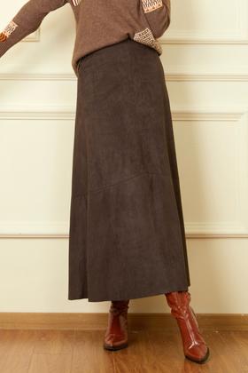 Le Malene 棕咖色羊皮绒半裙 19287