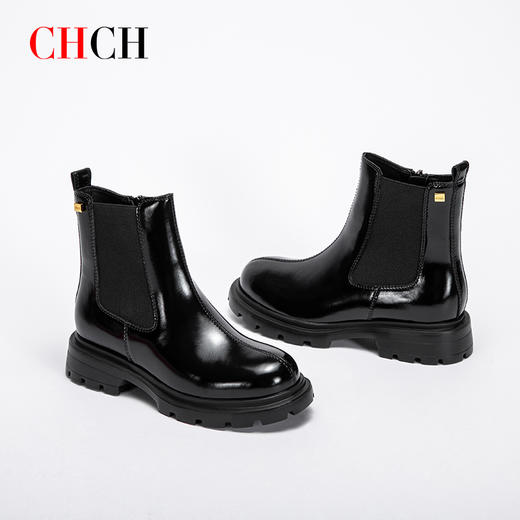 CHCH平衡鞋2024秋冬新品拉链粗跟时尚女靴切尔西短靴CN2B6051 商品图2