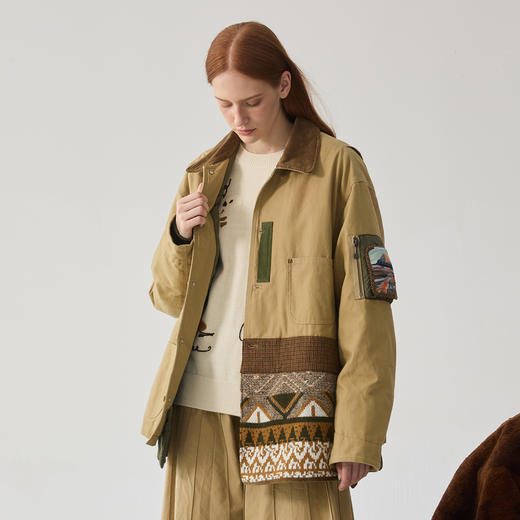 谜底拼接感羽绒服女2024冬季新品复古工装风宽松鸭绒服244MY1674 商品图1