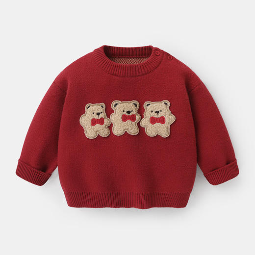【可爱小熊图案，点亮细节】婴儿拜年服 新年毛衣冬装 秋冬男童女童宝宝 儿童过年服 保暖上衣童装-QQ 商品图5