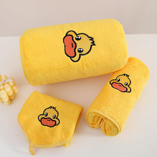 【小黄鸭珊瑚绒套巾】小黄鸭毛巾三件套新款包边珊瑚绒家用吸水成人儿童卡通洗脸巾。ry 商品图3