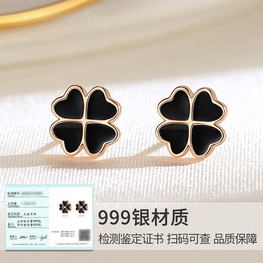 Winy999足银爱心四叶草耳钉流苏耳堵两件套轻奢小众高级感耳坠耳饰送女友生日礼物 商品图4