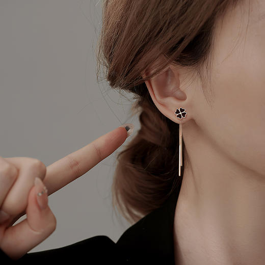 Winy999足银爱心四叶草耳钉流苏耳堵两件套轻奢小众高级感耳坠耳饰送女友生日礼物 商品图5