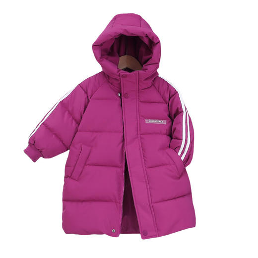 【厚实保暖，时尚长款棉服】中长款连帽儿童棉服 秋冬季男女童 加厚面包服 中大童棉袄保暖外套-QQ 商品图4