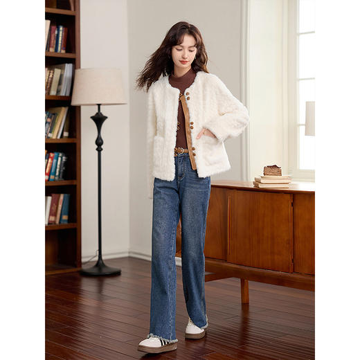 【年终特卖】熙世界水波纹仿水貂绒短外套冬季新款仿皮毛一体毛茸茸开衫上衣 商品图4